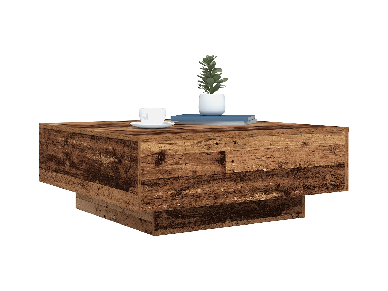 Tavolino con luci LED in legno anticato 80x80x31 cm