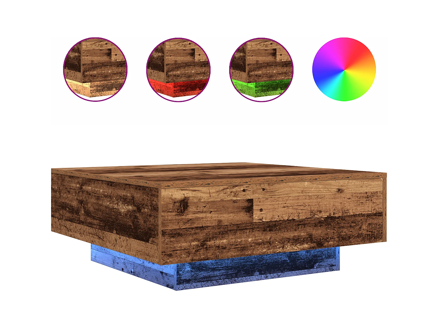 Tavolino con luci LED in legno anticato 80x80x31 cm