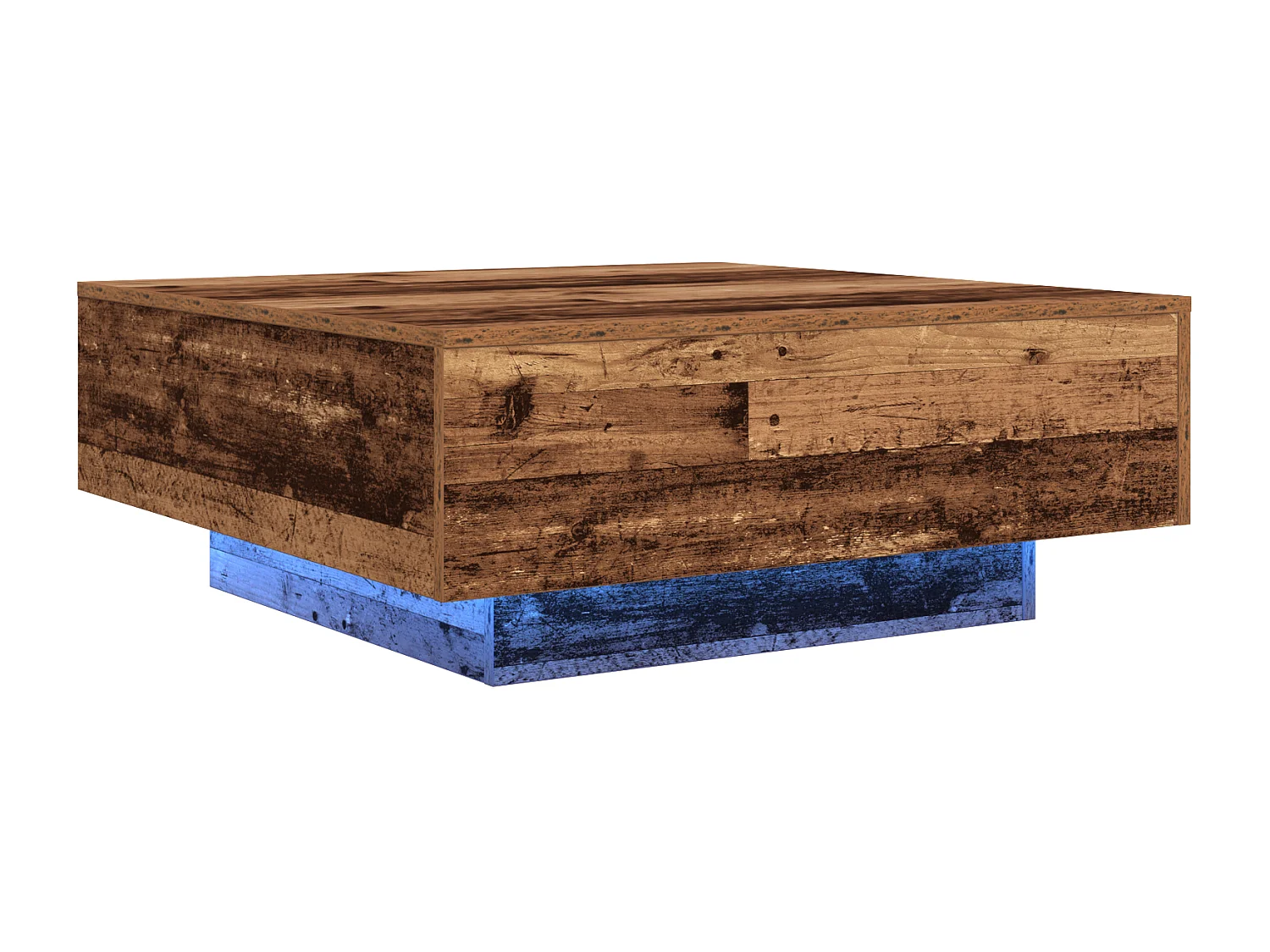 Salontafel met LED-verlichting in antiek hout 80x80x31 cm