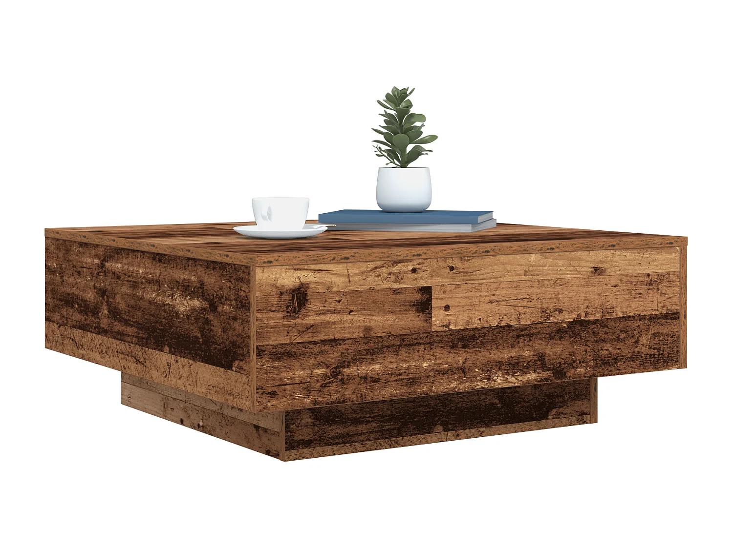 Salontafel met LED-verlichting in antiek hout 80x80x31 cm