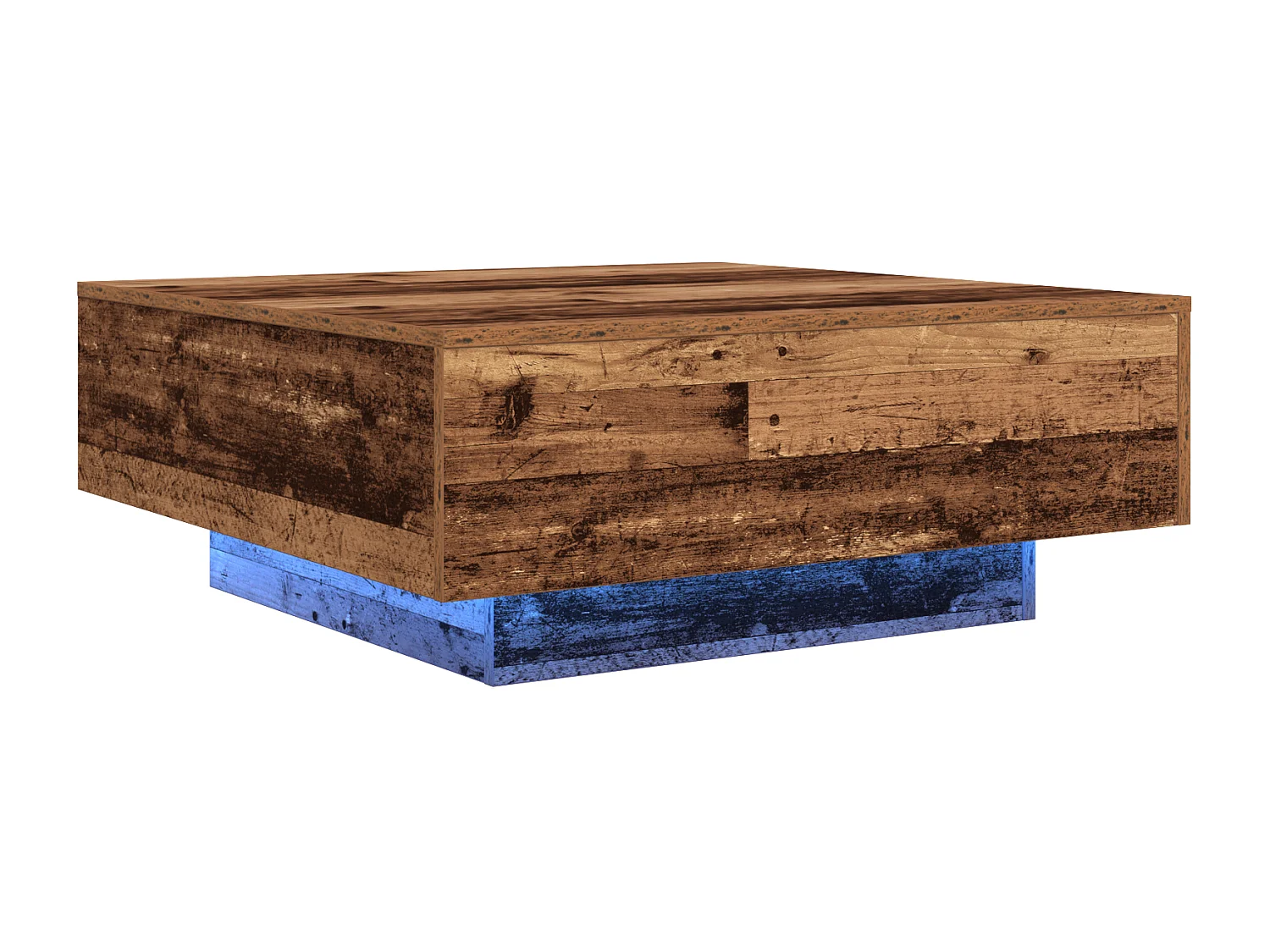 Table basse avec lumières LED en bois ancien 80x80x31 cm