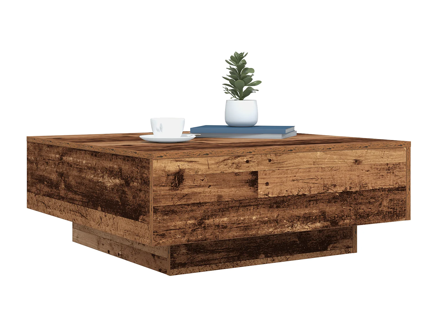 Table basse avec lumières LED en bois ancien 80x80x31 cm