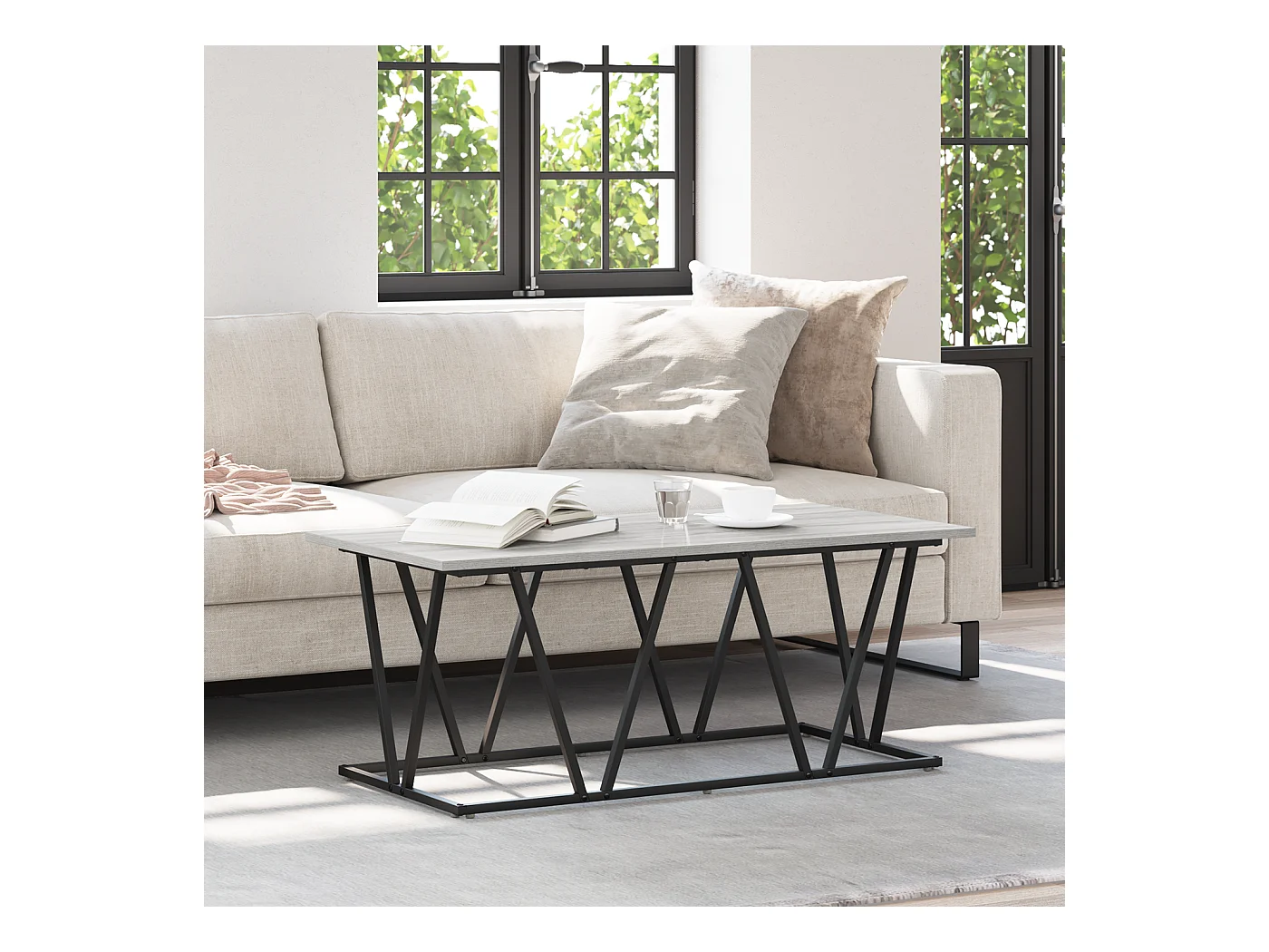 Table basse gris sonoma 100x50x40 cm en bois d'ingénierie et métal