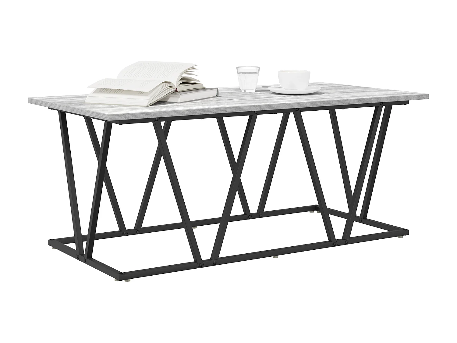 Table basse gris sonoma 100x50x40 cm en bois d'ingénierie et métal