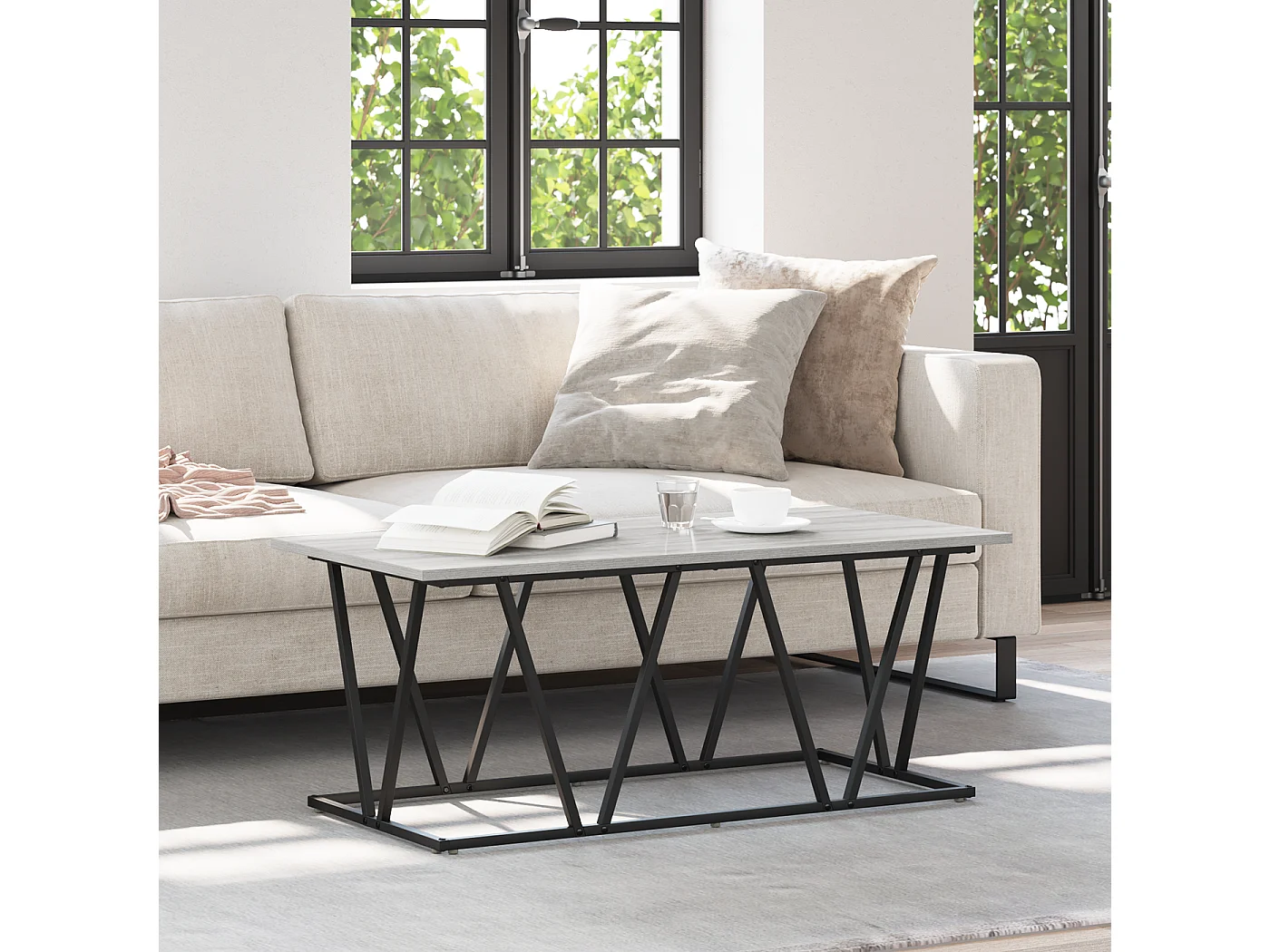 Table basse gris sonoma 100x50x40 cm en bois d'ingénierie et métal