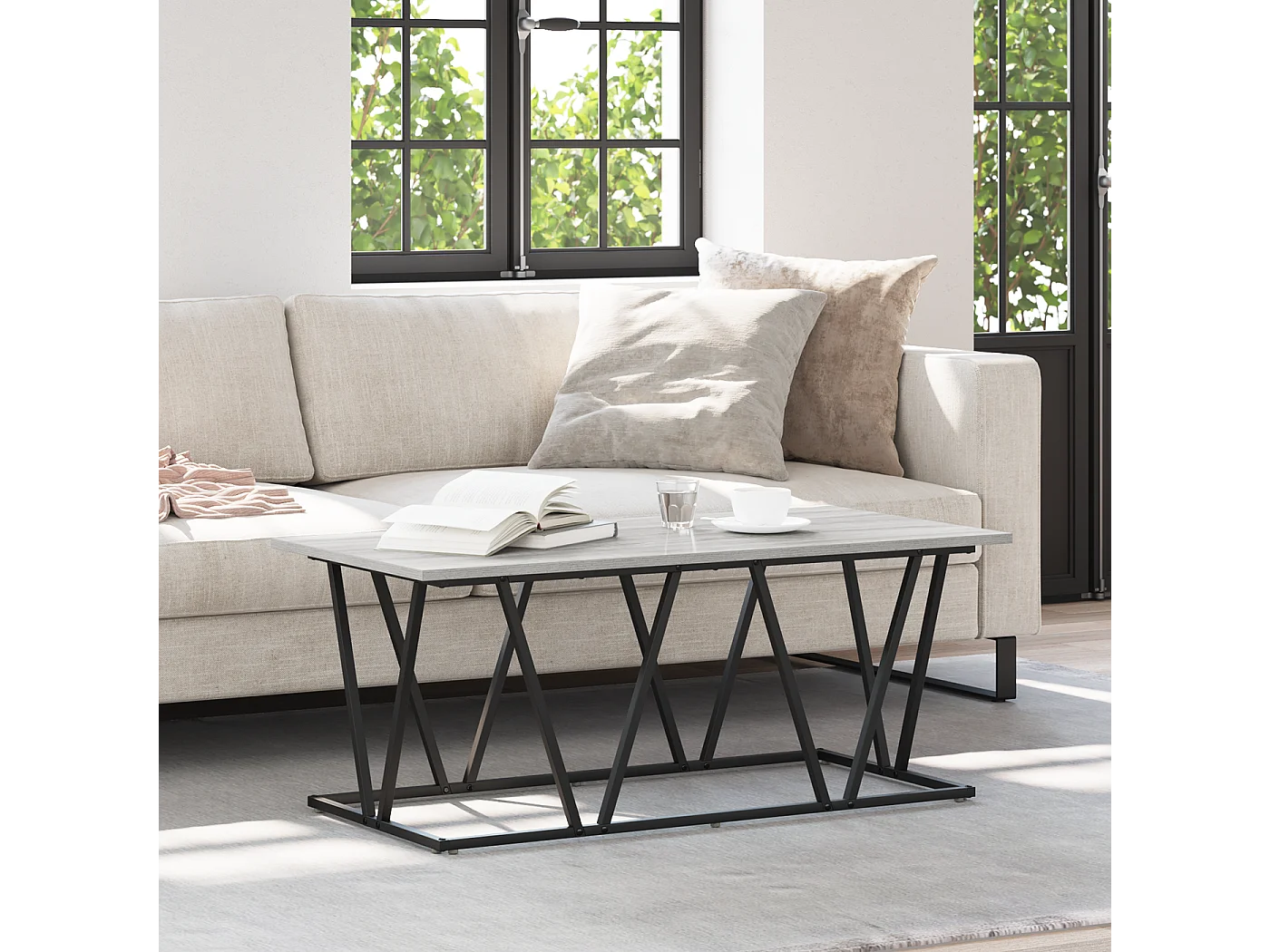 Tavolino da caffè grigio Sonoma 100x50x40 cm in legno ingegnerizzato e metallo