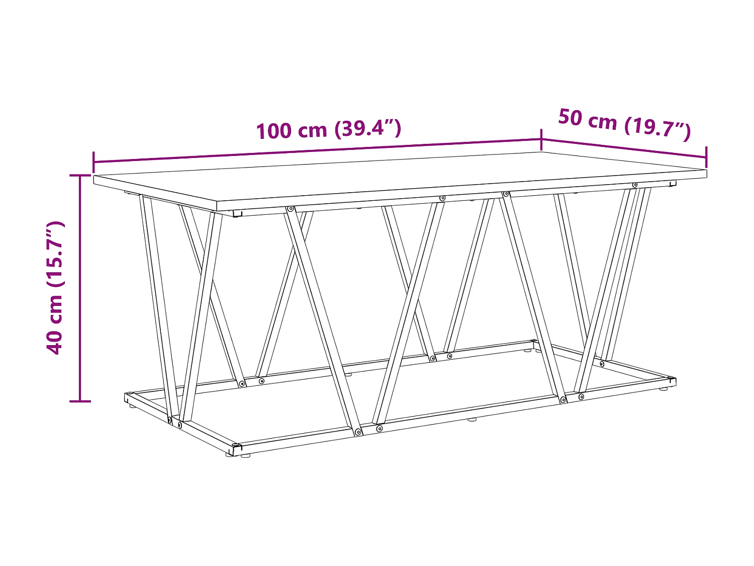 Tavolino da caffè grigio Sonoma 100x50x40 cm in legno ingegnerizzato e metallo