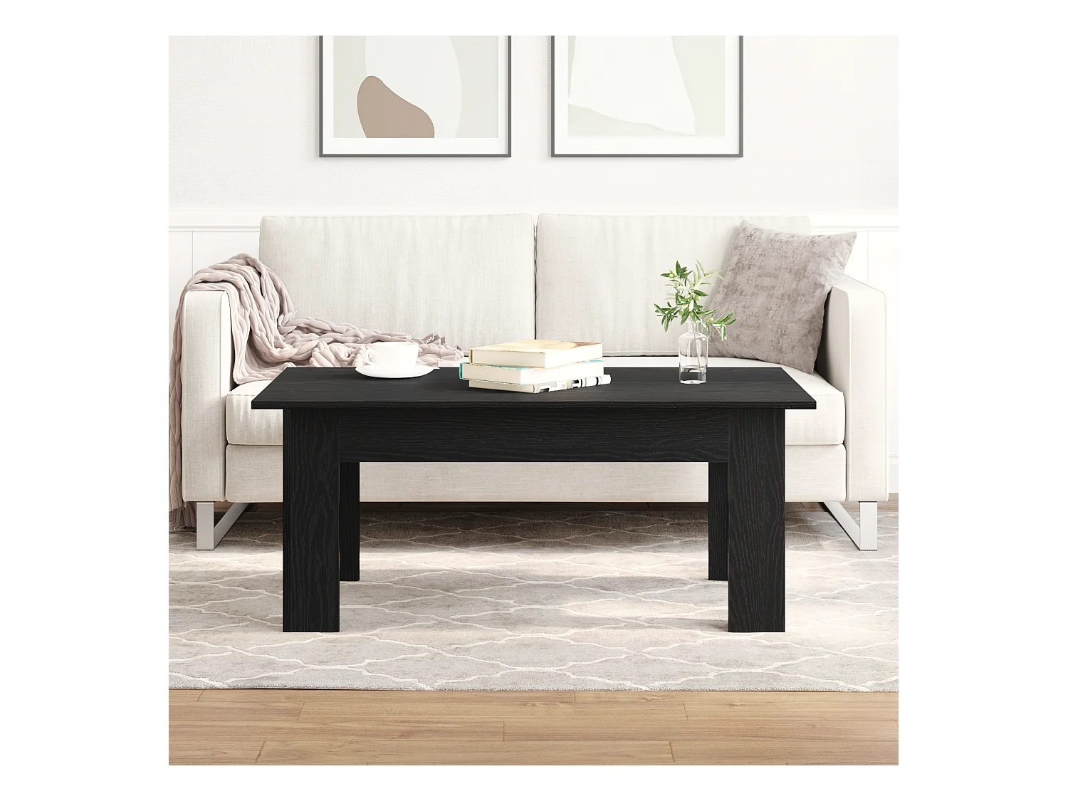 Zwarte eikenhouten salontafel, 100 x 60 x 42 cm, gemaakt van gemengd hout.