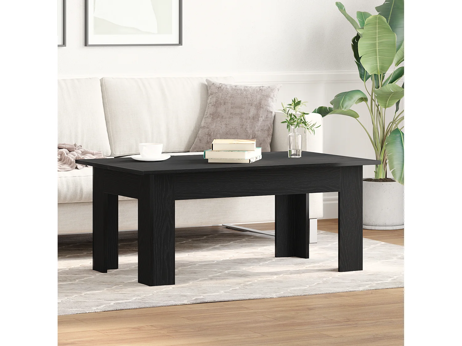 Table basse en chêne noir , 100 x 60 x 42 cm, fabriquée en bois agencé.