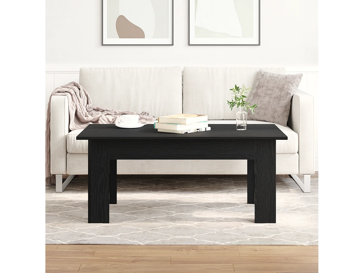Table basse en chêne noir , 100 x 60 x 42 cm, fabriquée en bois agencé.
