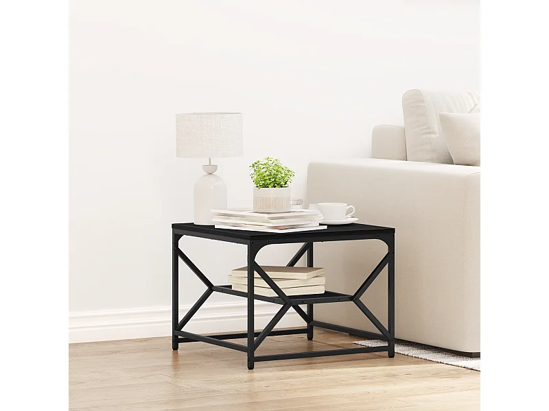 Table basse en chêne noir avec étagère, 51x50x40 cm, fabriquée en bois d'ingénierie