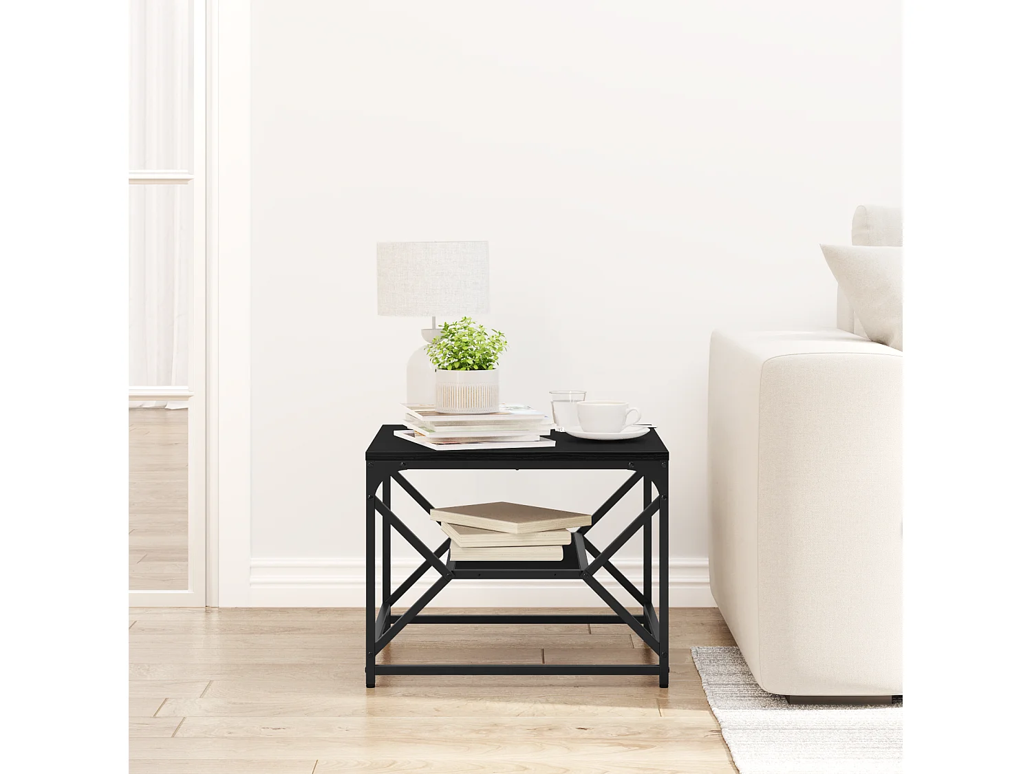 Table basse en chêne noir avec étagère, 51x50x40 cm, fabriquée en bois d'ingénierie