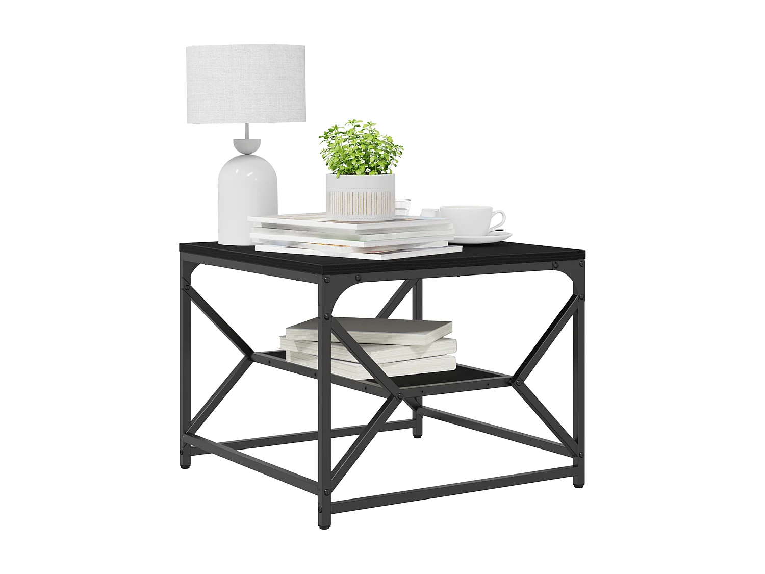 Table basse en chêne noir avec étagère, 51x50x40 cm, fabriquée en bois d'ingénierie