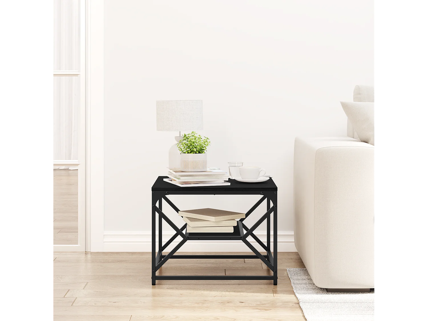 Table basse en chêne noir avec étagère, 51x50x40 cm, fabriquée en bois d'ingénierie