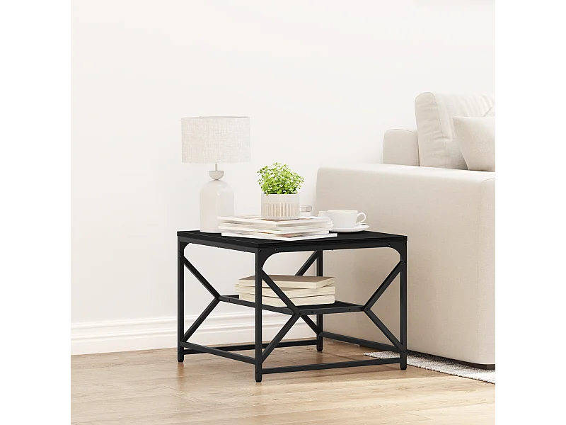 Table basse en chêne noir avec étagère, 51x50x40 cm, fabriquée en bois d'ingénierie