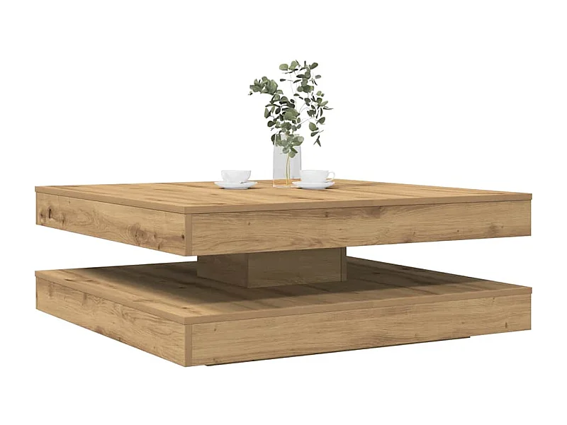 Tavolino girevole a 360 gradi, in rovere lavorato a mano, 90x90x34,5 cm