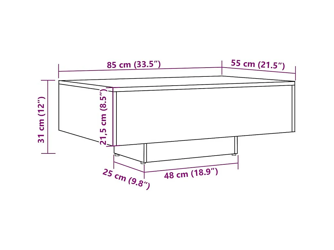 Table basse chêne artisanal 85x55x31 cm bois d'ingénierie