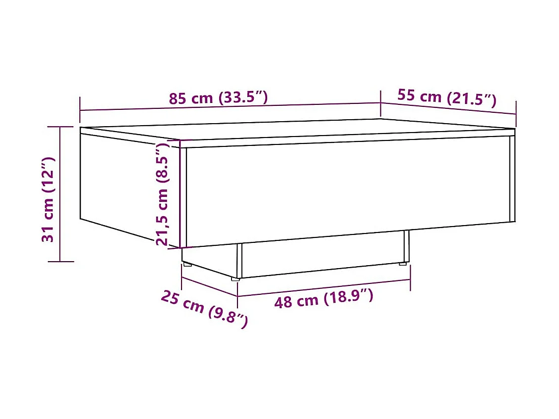Handgemaakte eikenhouten salontafel 85x55x31 cm bewerkt hout