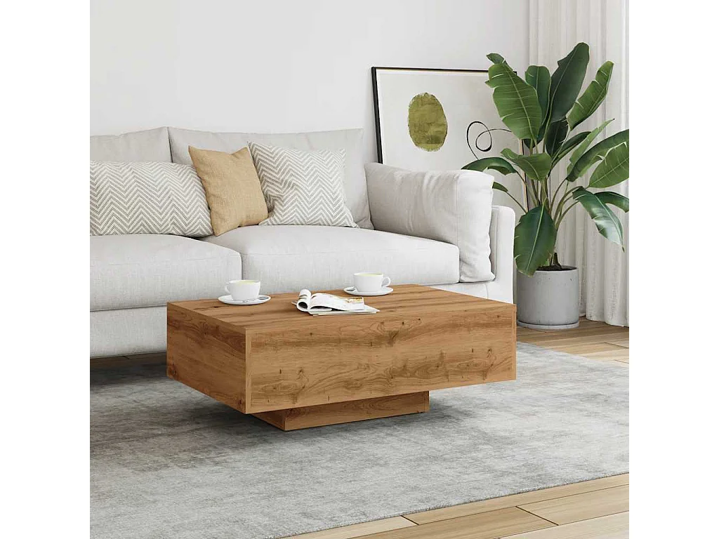 Handgemaakte eikenhouten salontafel 85x55x31 cm bewerkt hout