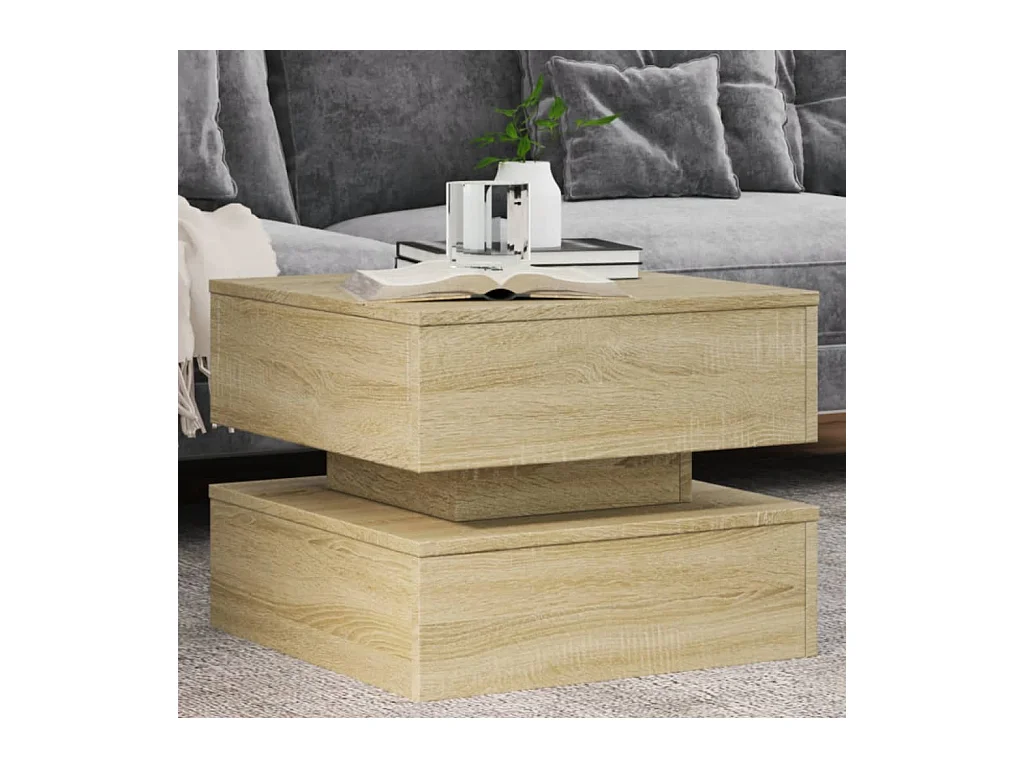 Tavolino con luci LED in rovere Sonoma 50x50x40 cm