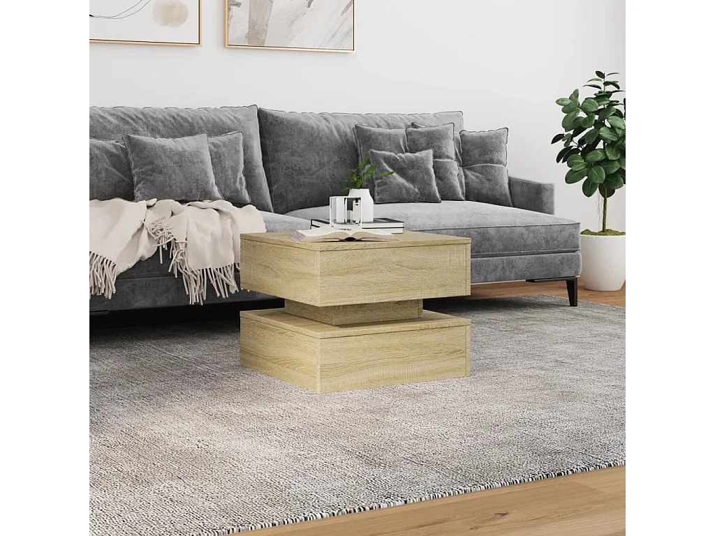 Tavolino con luci LED in rovere Sonoma 50x50x40 cm