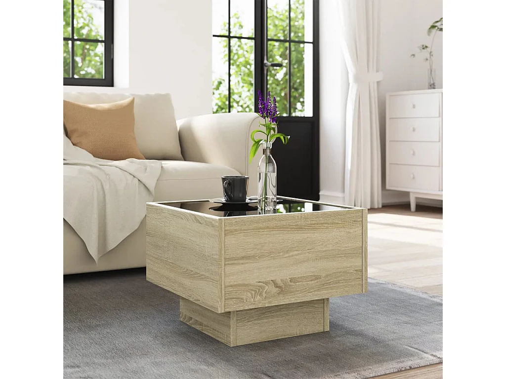 Beistelltisch aus Sonoma-Eiche und LED 40x40x30 cm Holzwerkstoff
