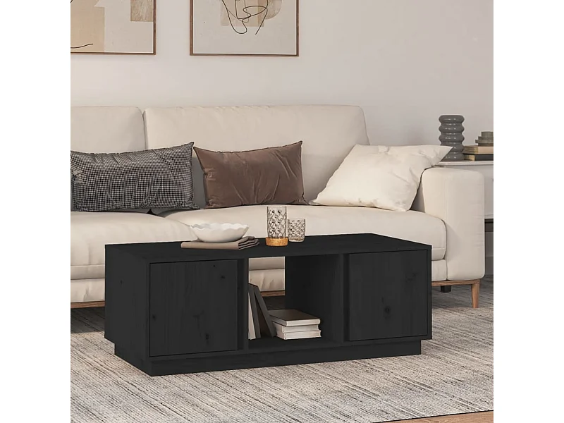 Tavolino nero 110x50x40 cm Legno massello di pino