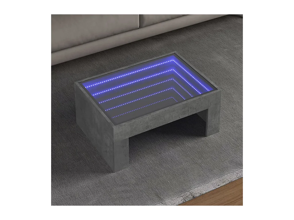 Table basse avec LED infini gris béton 70x50x30 cm