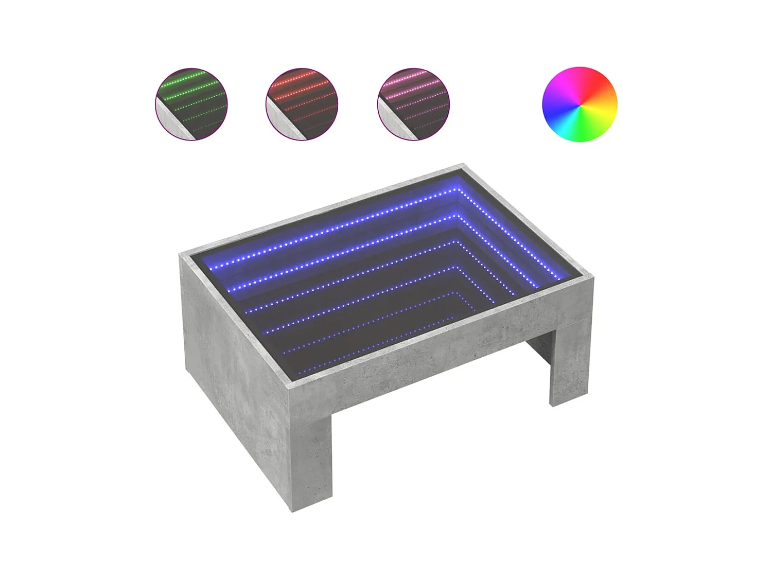 Table basse avec LED infini gris béton 70x50x30 cm