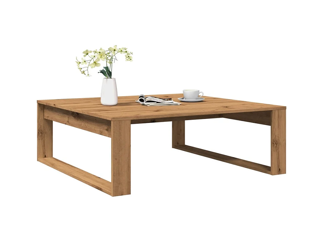 Table basse chêne artisanal 100x100x35 cm bois d'ingénierie