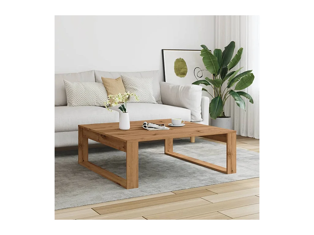Table basse chêne artisanal 100x100x35 cm bois d'ingénierie