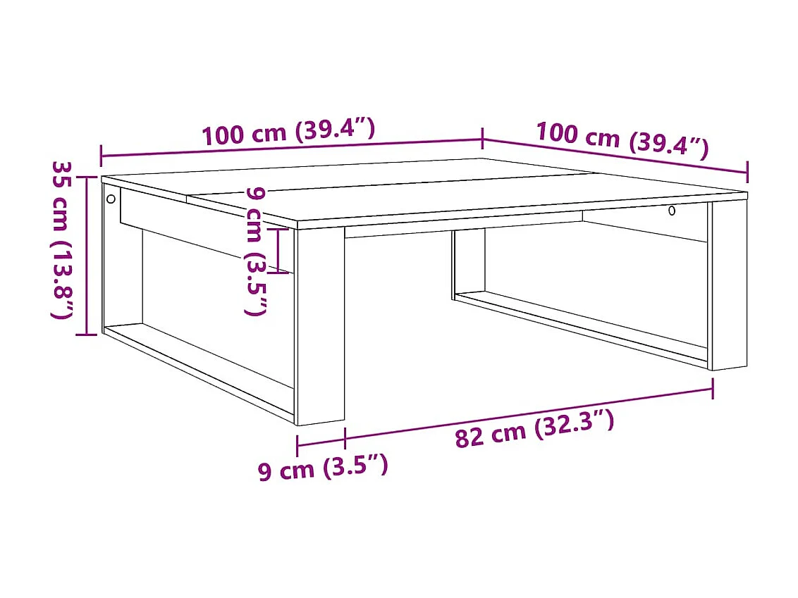 Table basse chêne artisanal 100x100x35 cm bois d'ingénierie