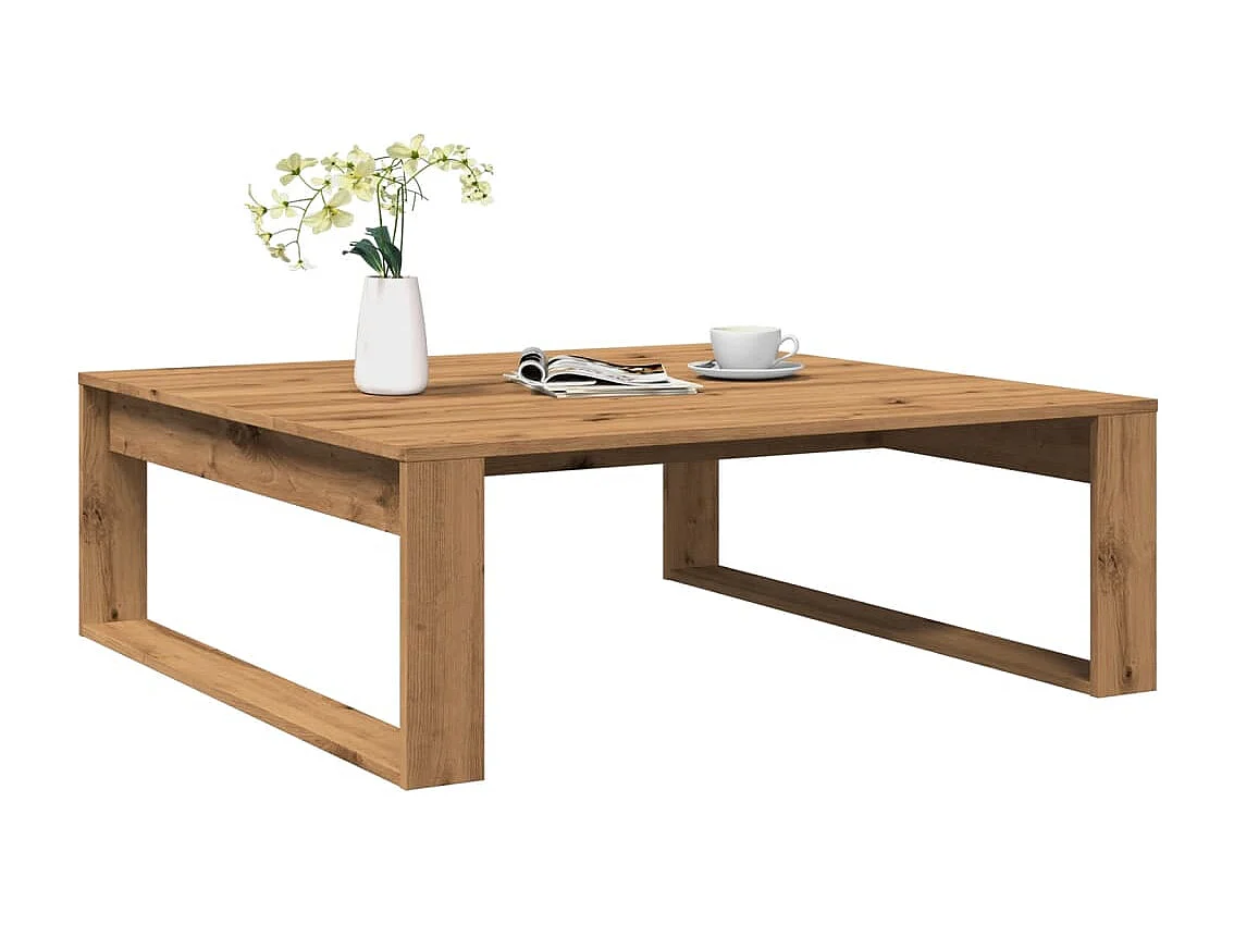 Table basse chêne artisanal 100x100x35 cm bois d'ingénierie
