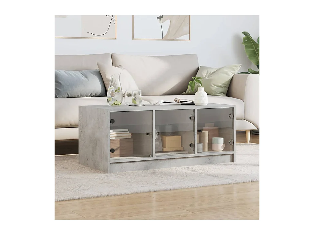 Salontafel met betongrijze glazen deuren 102x50x42 cm