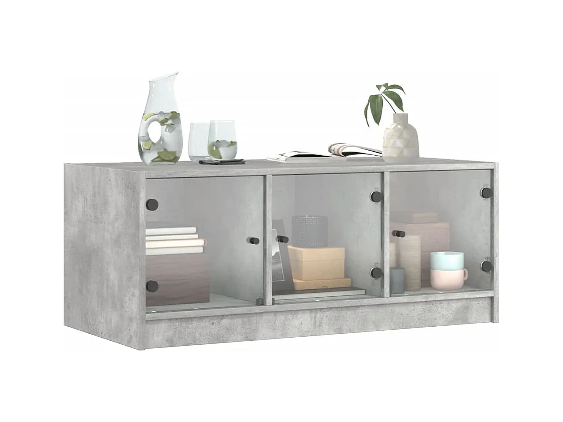 Salontafel met betongrijze glazen deuren 102x50x42 cm