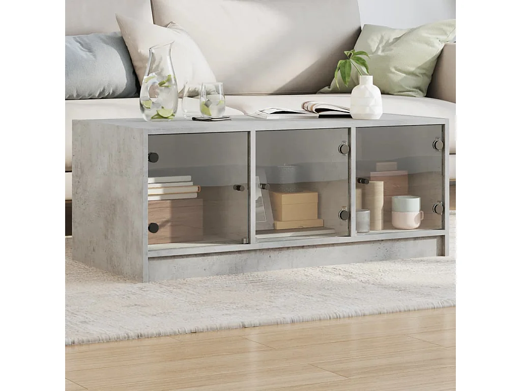 Mesa de centro con puertas de cristal gris hormigón 102x50x42 cm
