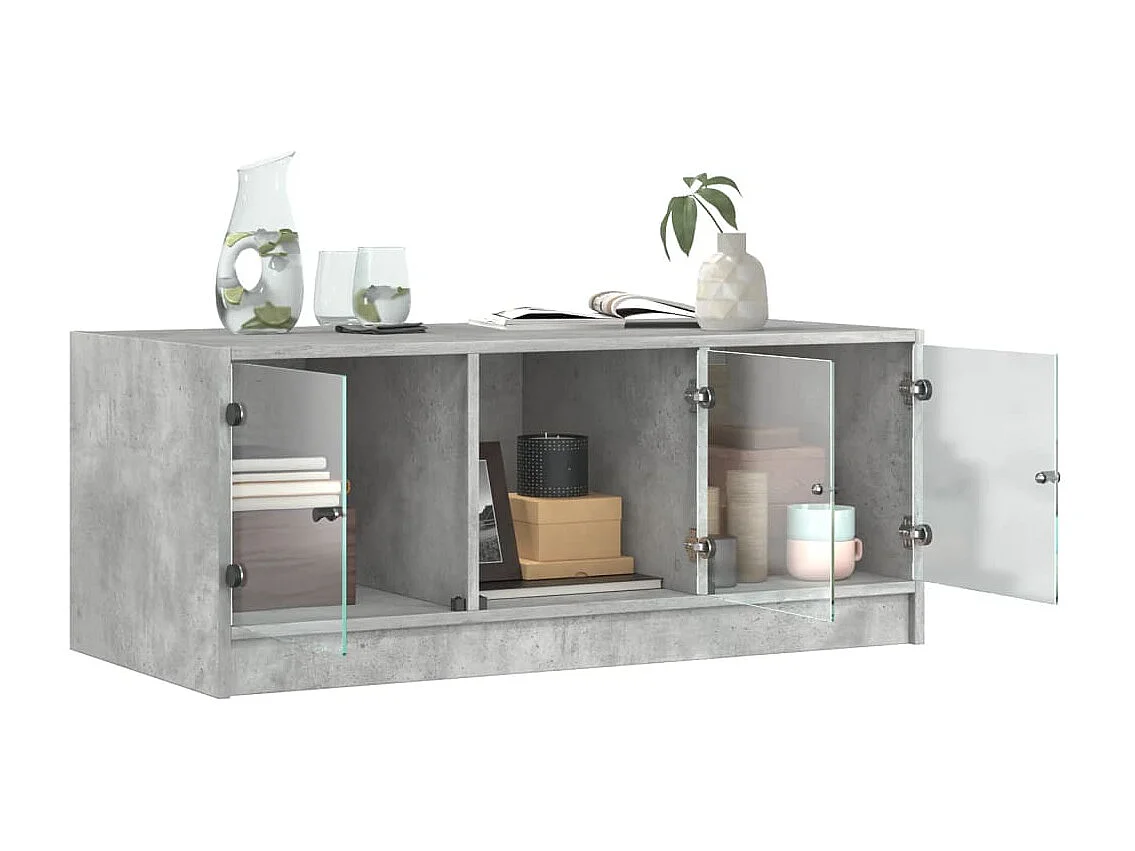Mesa de centro con puertas de cristal gris hormigón 102x50x42 cm
