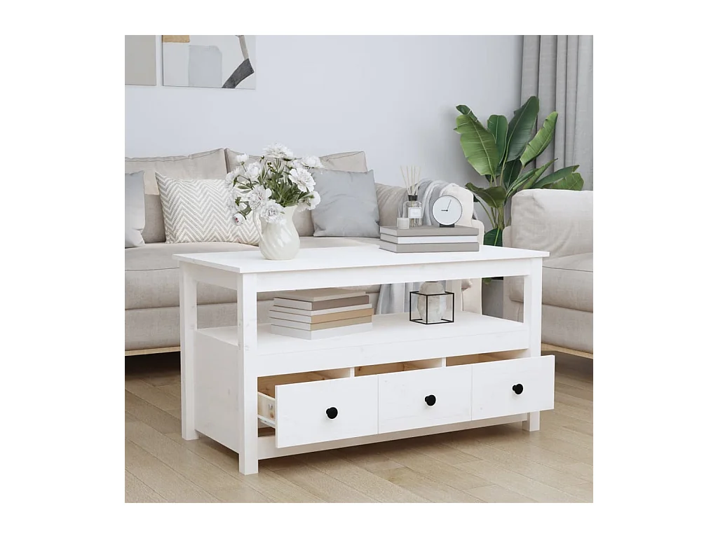 Table basse Blanc 102x49x55 cm Bois massif de pin