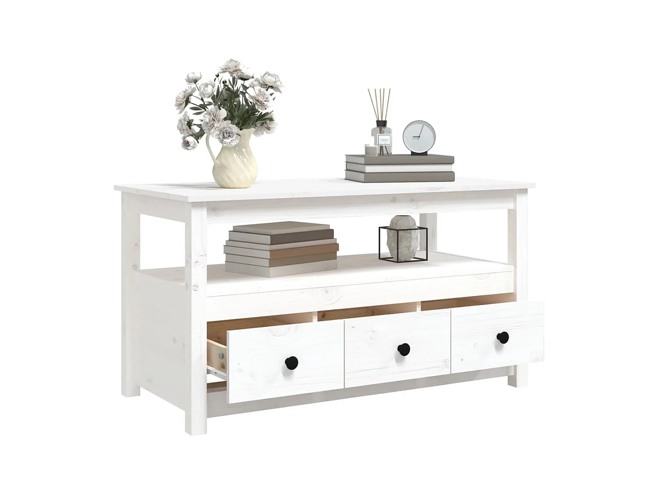 Table basse Blanc 102x49x55 cm Bois massif de pin