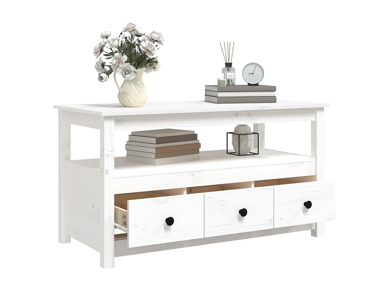 Mesa de centro Blanca 102x49x55 cm Madera maciza de pino