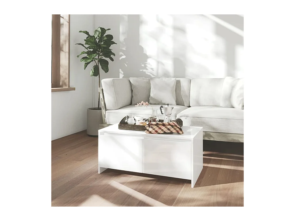 Table basse blanc brillant 90x50x41,5 cm bois d'ingénierie
