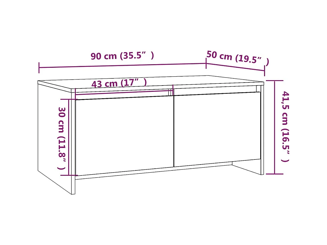 Table basse blanc brillant 90x50x41,5 cm bois d'ingénierie