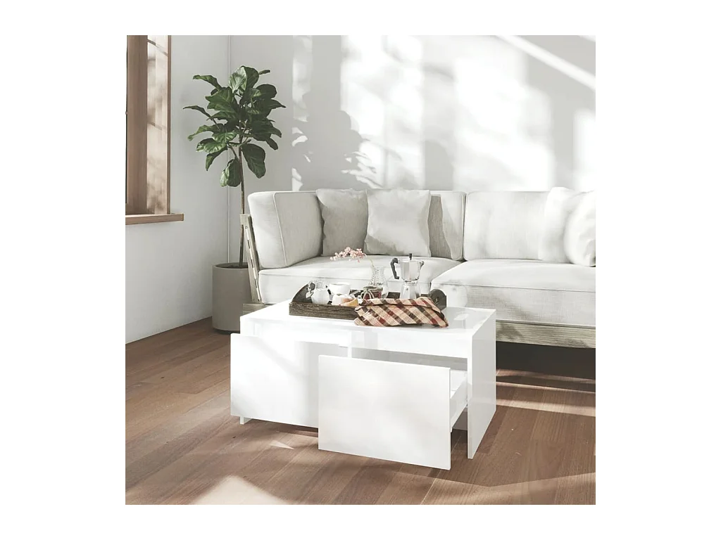 Table basse blanc brillant 90x50x41,5 cm bois d'ingénierie