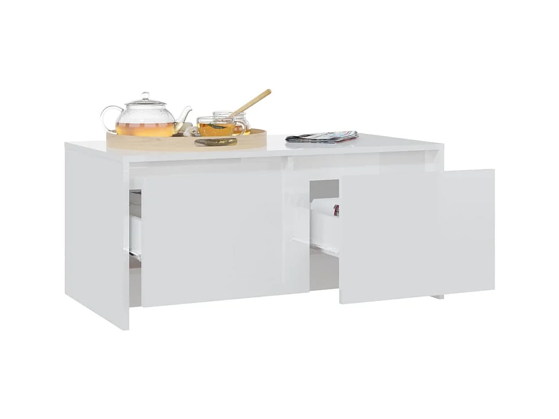 Table basse blanc brillant 90x50x41,5 cm bois d'ingénierie