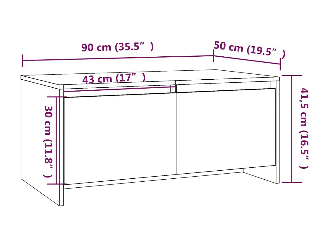 Table basse blanc brillant 90x50x41,5 cm bois d'ingénierie