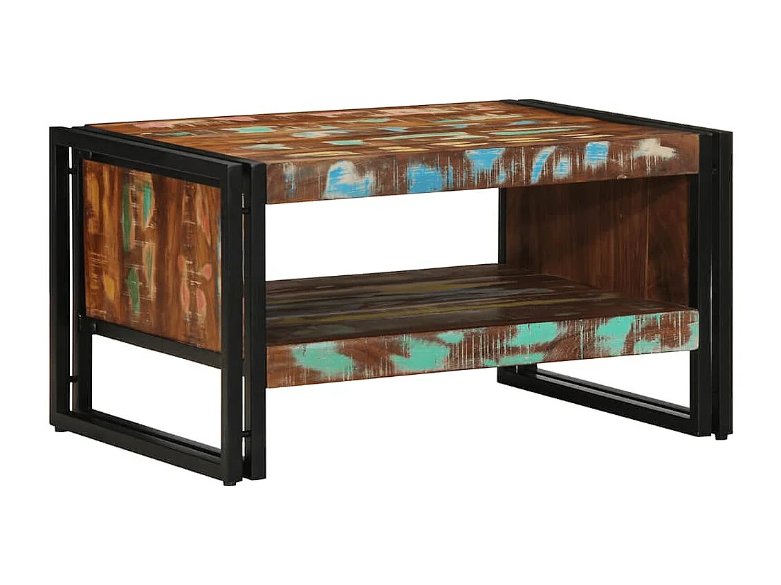 Mesa de centro multicolor 70x50x38 cm madera maciza recuperada
