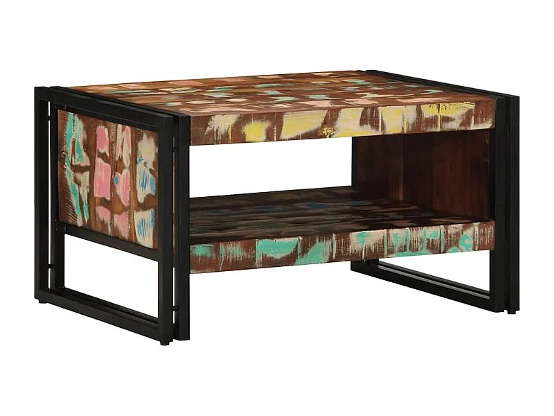 Tavolino multicolore 70x50x38 cm in legno massello di recupero