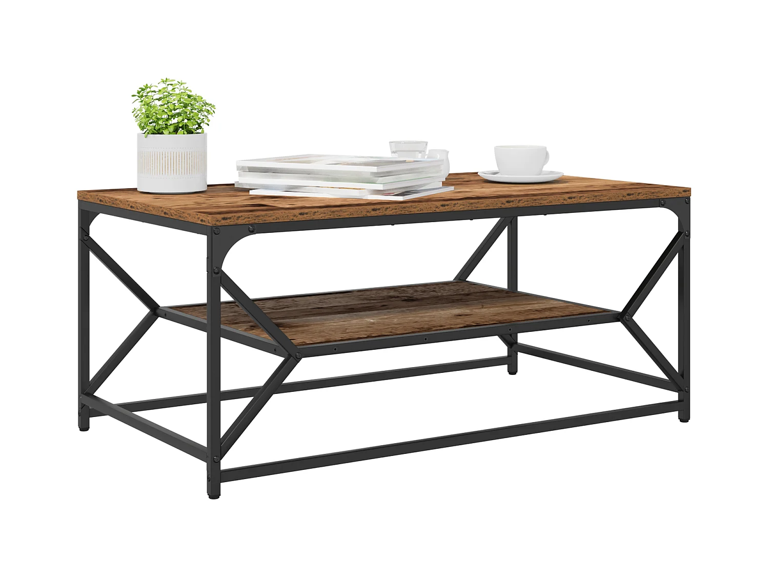 Table basse avec étagère en bois vintage 90x50x40 cm en bois d'ingénierie