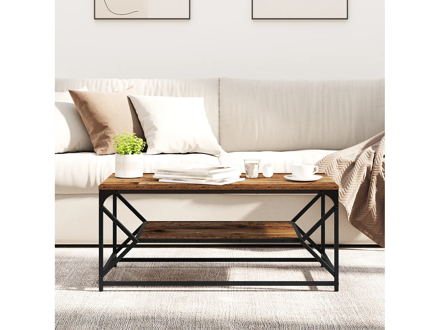 Tavolino da caffè vintage in legno con ripiano 90x50x40 cm realizzato in legno ingegnerizzato