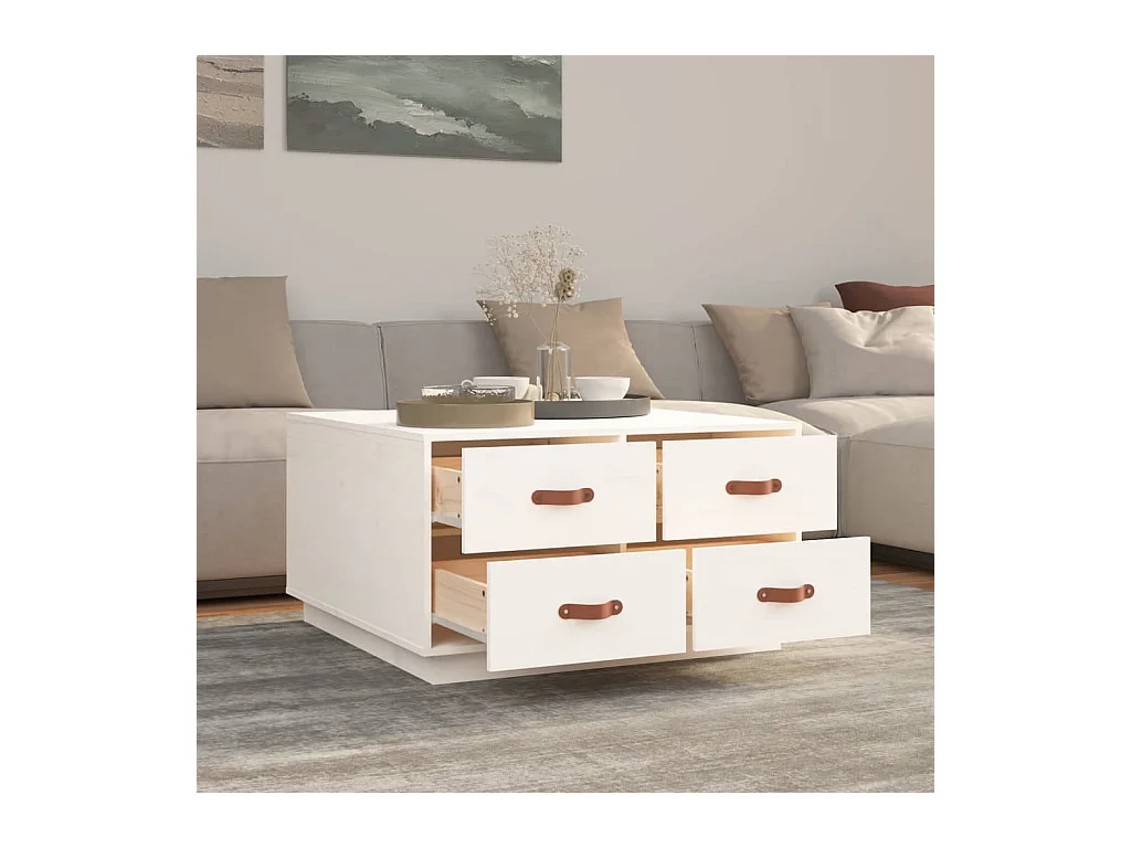 Table basse Blanc 80x80x45 cm Bois massif de pin